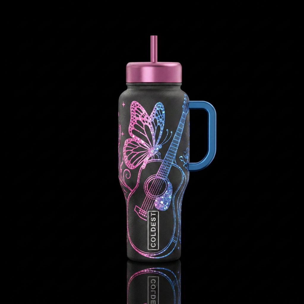 Outline of dolly partons butterfly symbol sitting ... water bottle design