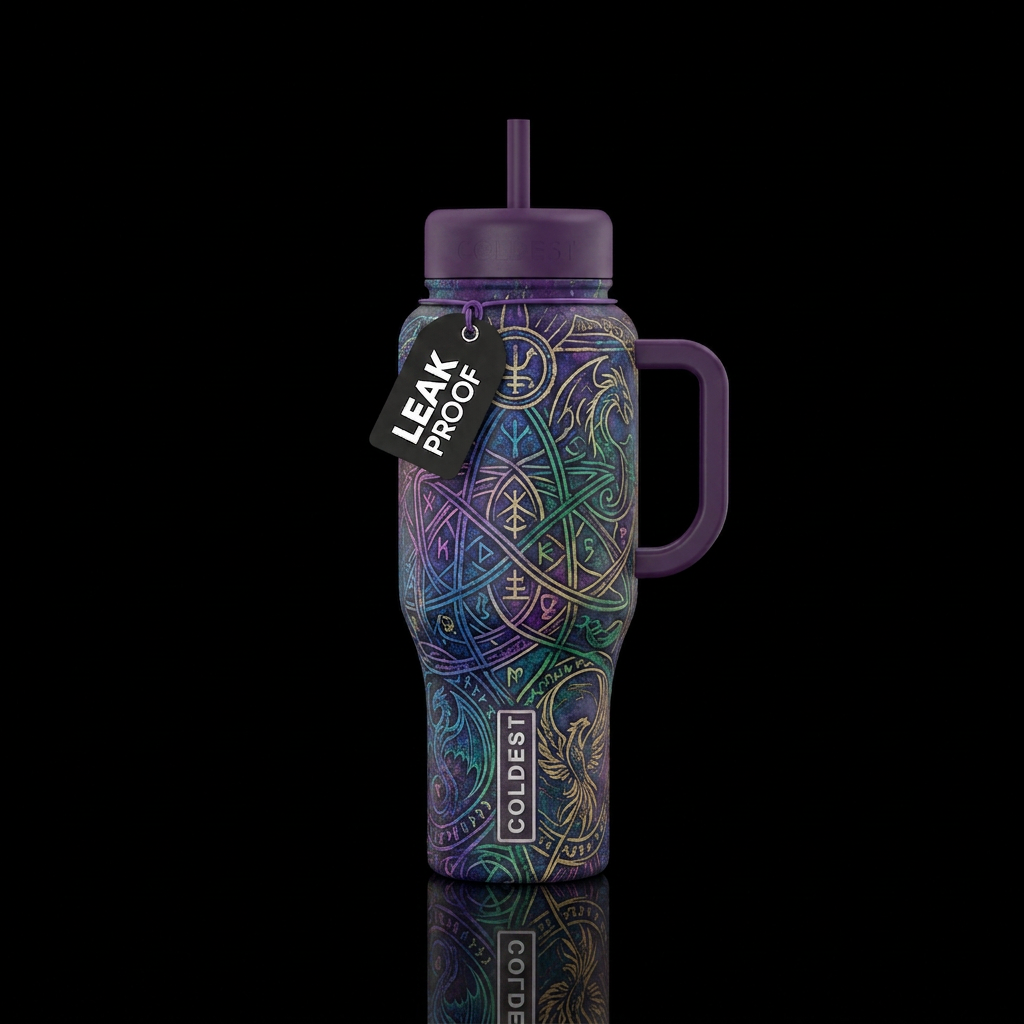 distressed, abstract, magical, lineart water bottle design