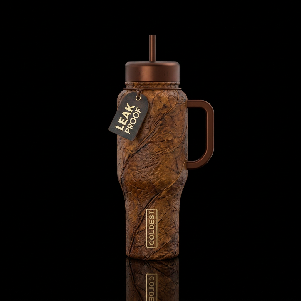 Cigar leaf styled cup , textured, rugged water bottle design