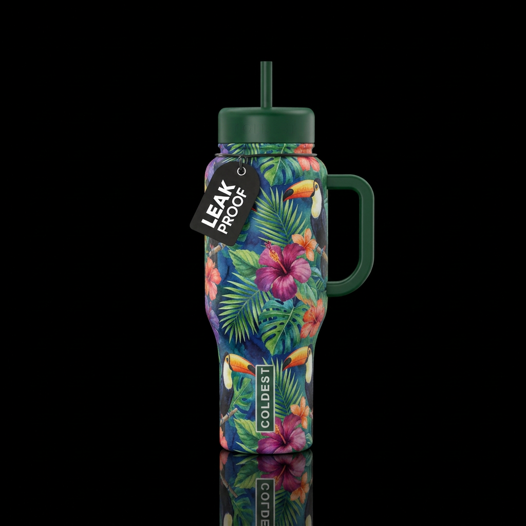 vibrant, luxurious, watercolor, painting water bottle design