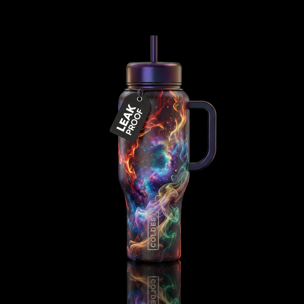 firery, clouds, irridescent, smoke water bottle design