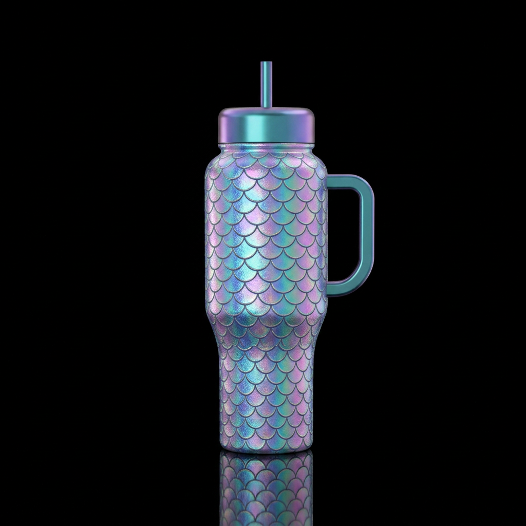 Holographic mermaid scales colors hitting shimmer ... water bottle design