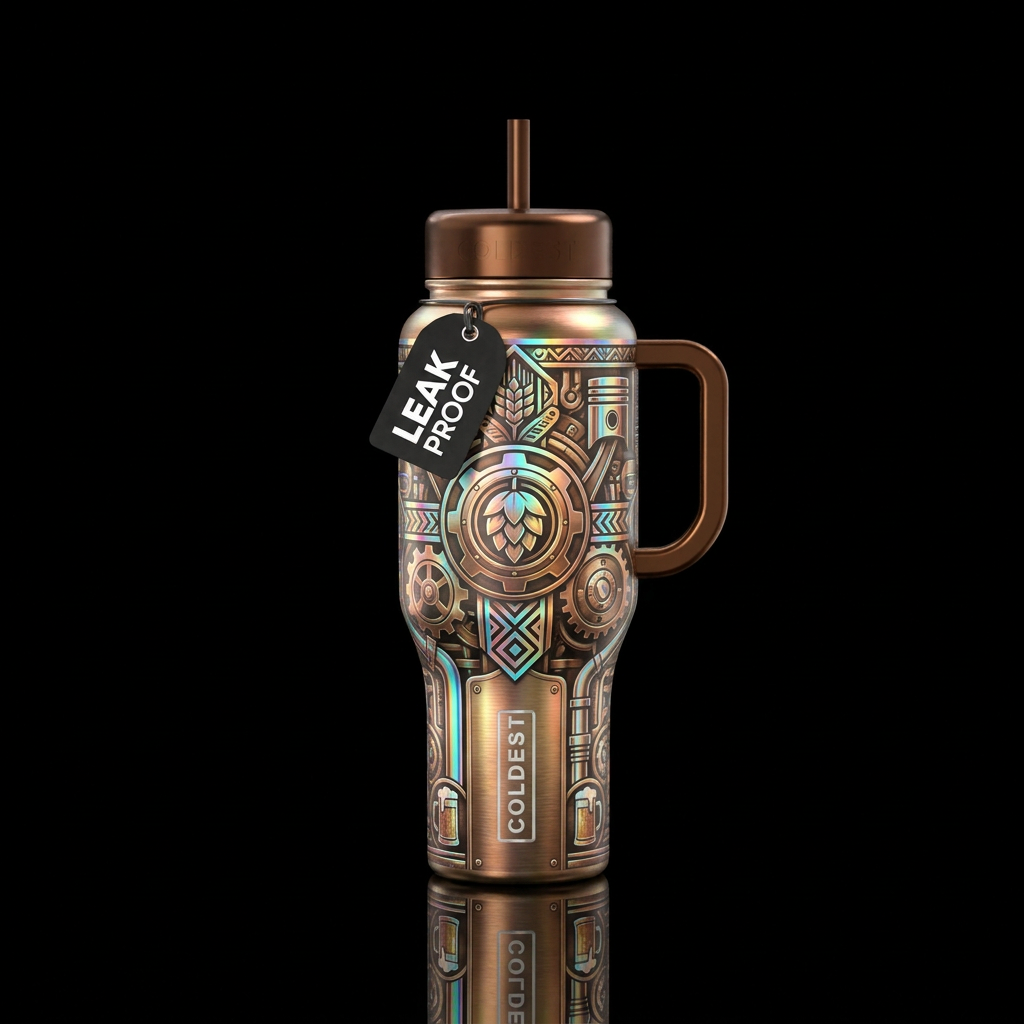bronze, hologram, oktoberfest, industrial water bottle design