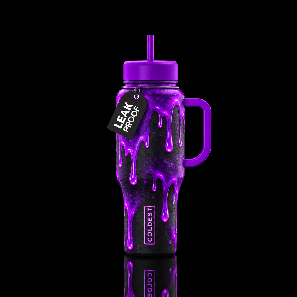 Toxic glowie dripping purple slime water bottle design