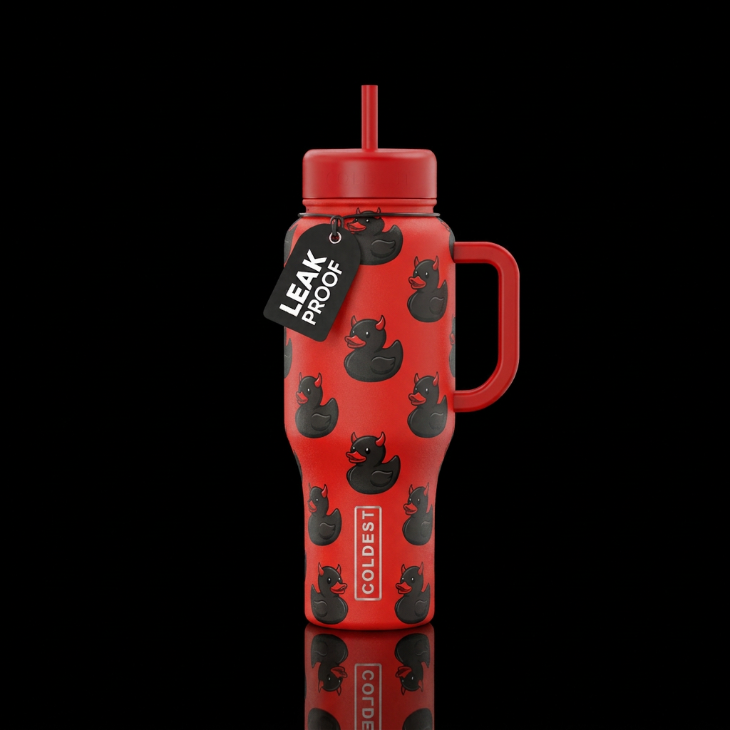 devil rubber ducks, black ducks. red horns, cute, ... water bottle design