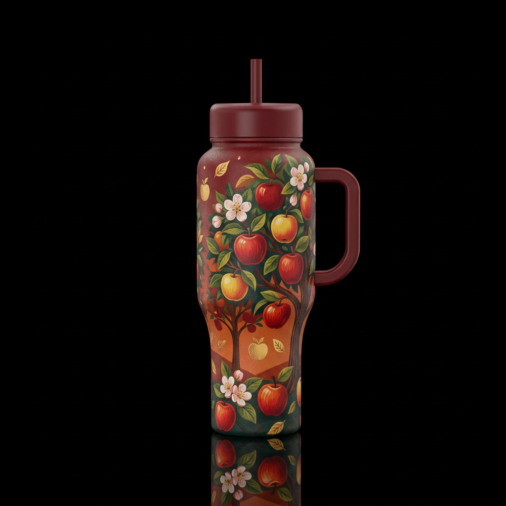 apples, apple tree, apple blossoms, fall vibes water bottle design