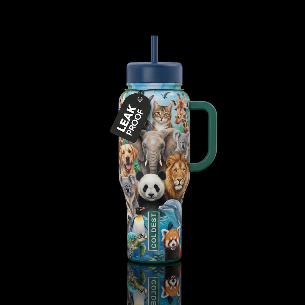 Create a Coldest-style water bottle featuring a be... water bottle design