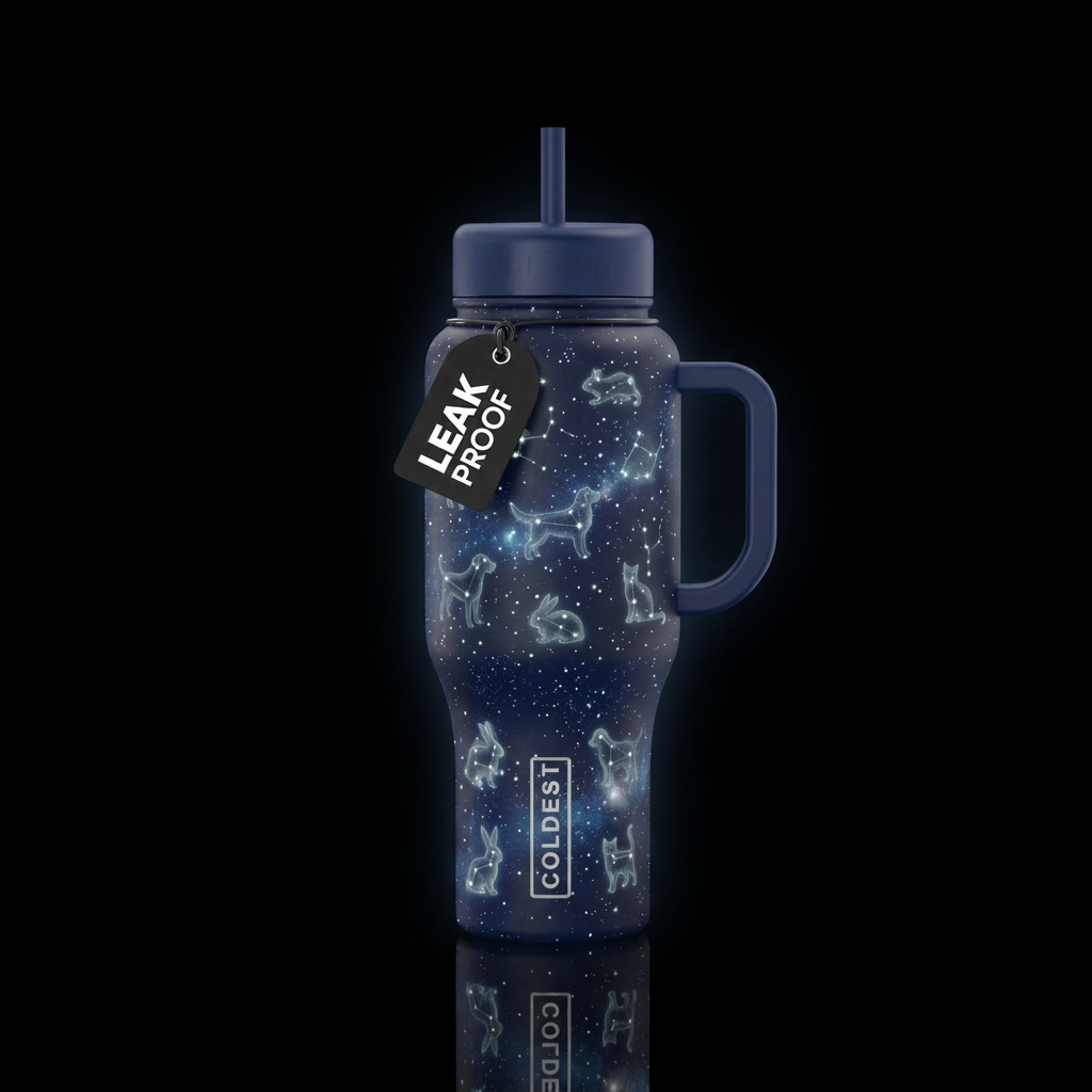 Create a glow in the dark bottle, with a dark blue... water bottle design