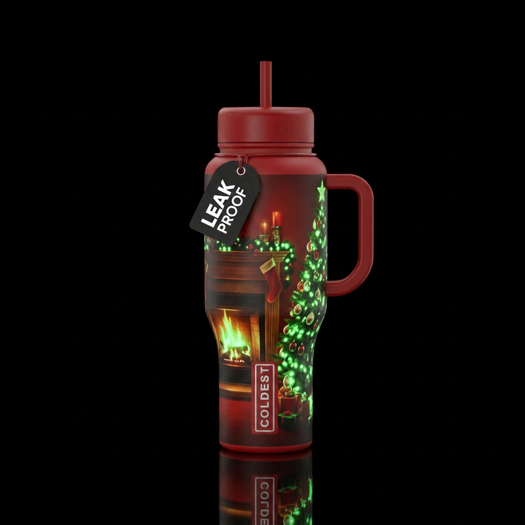 Create a Christmas themed bottle, with glow in the... water bottle design
