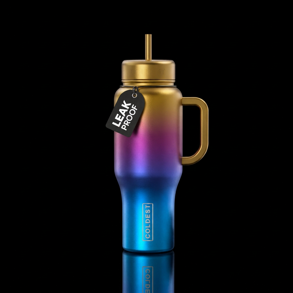 Create a matte metallic ombre bottle, with a desig... water bottle design