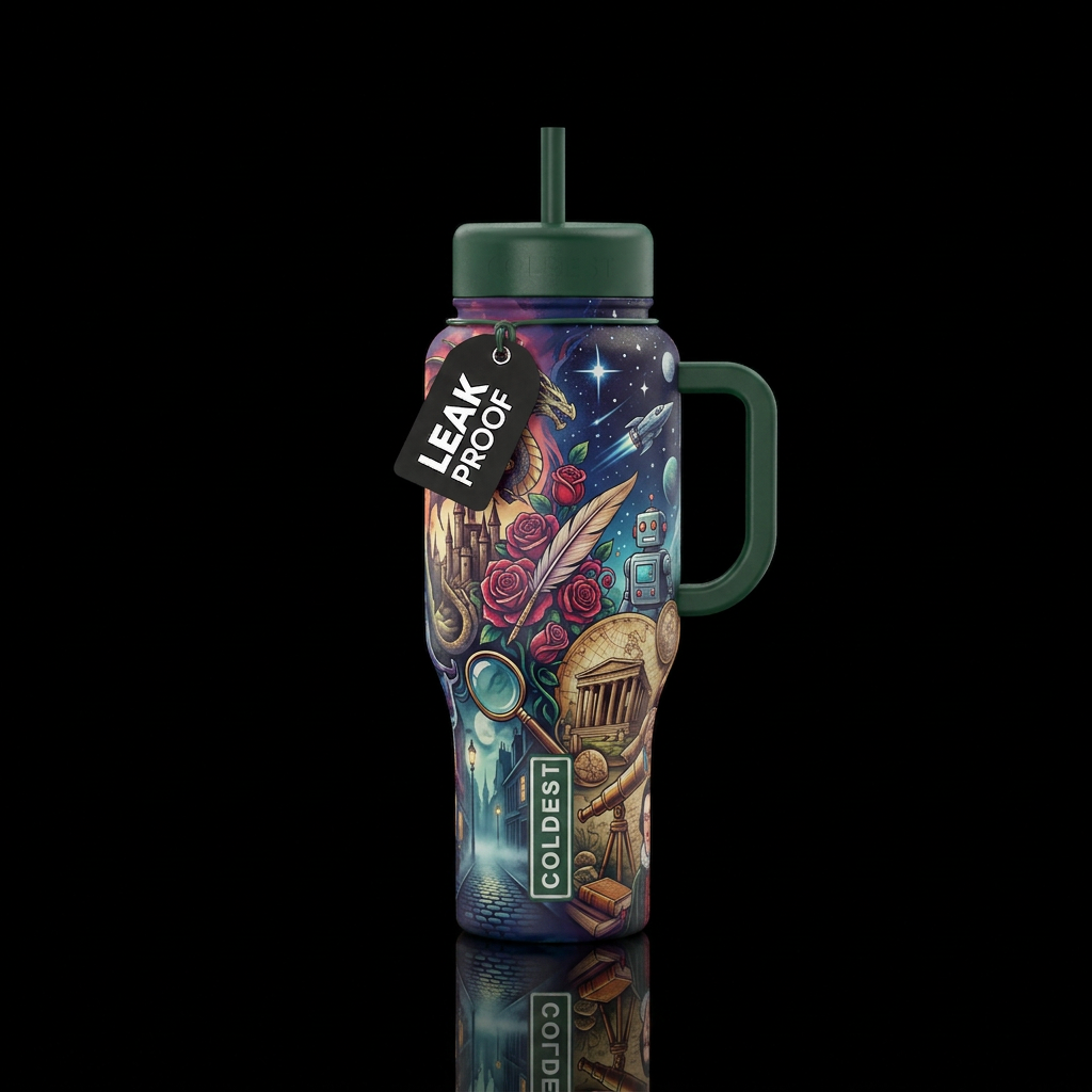 Create a book themed design, with nods to specific... water bottle design