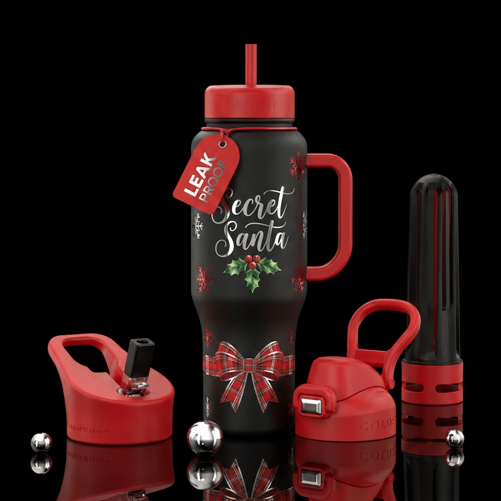46 oz matte finish black bottle.  The words Secret... water bottle design