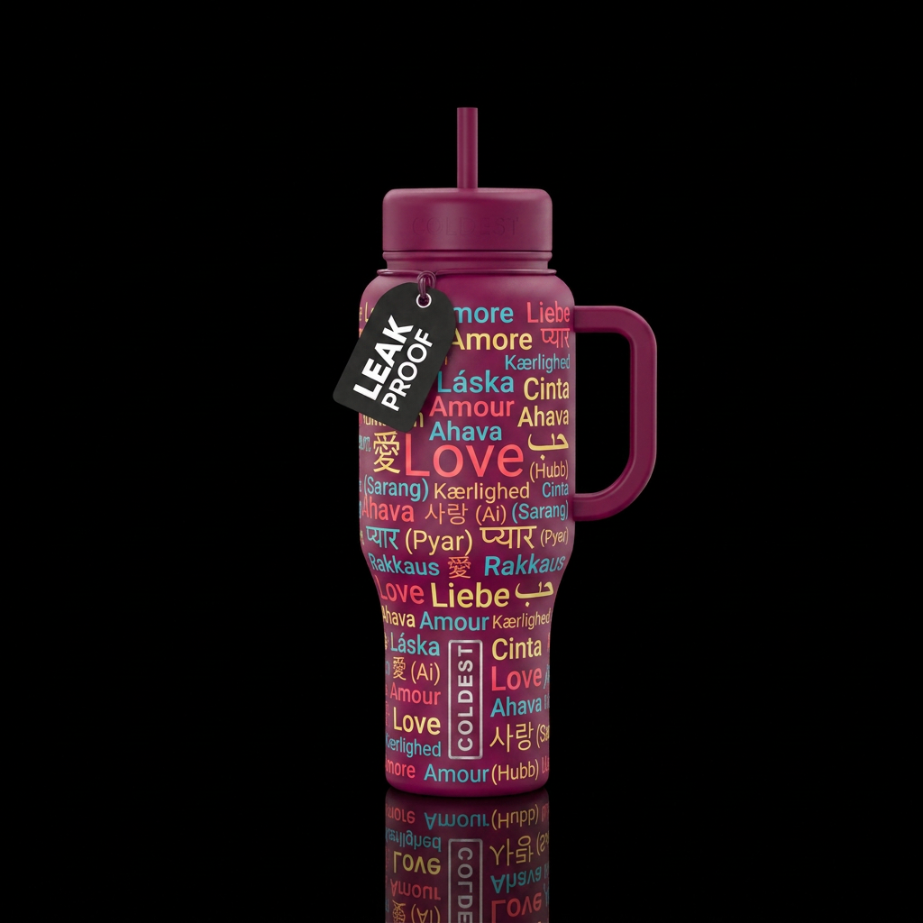 The word "Love" Written in every countries languag... water bottle design
