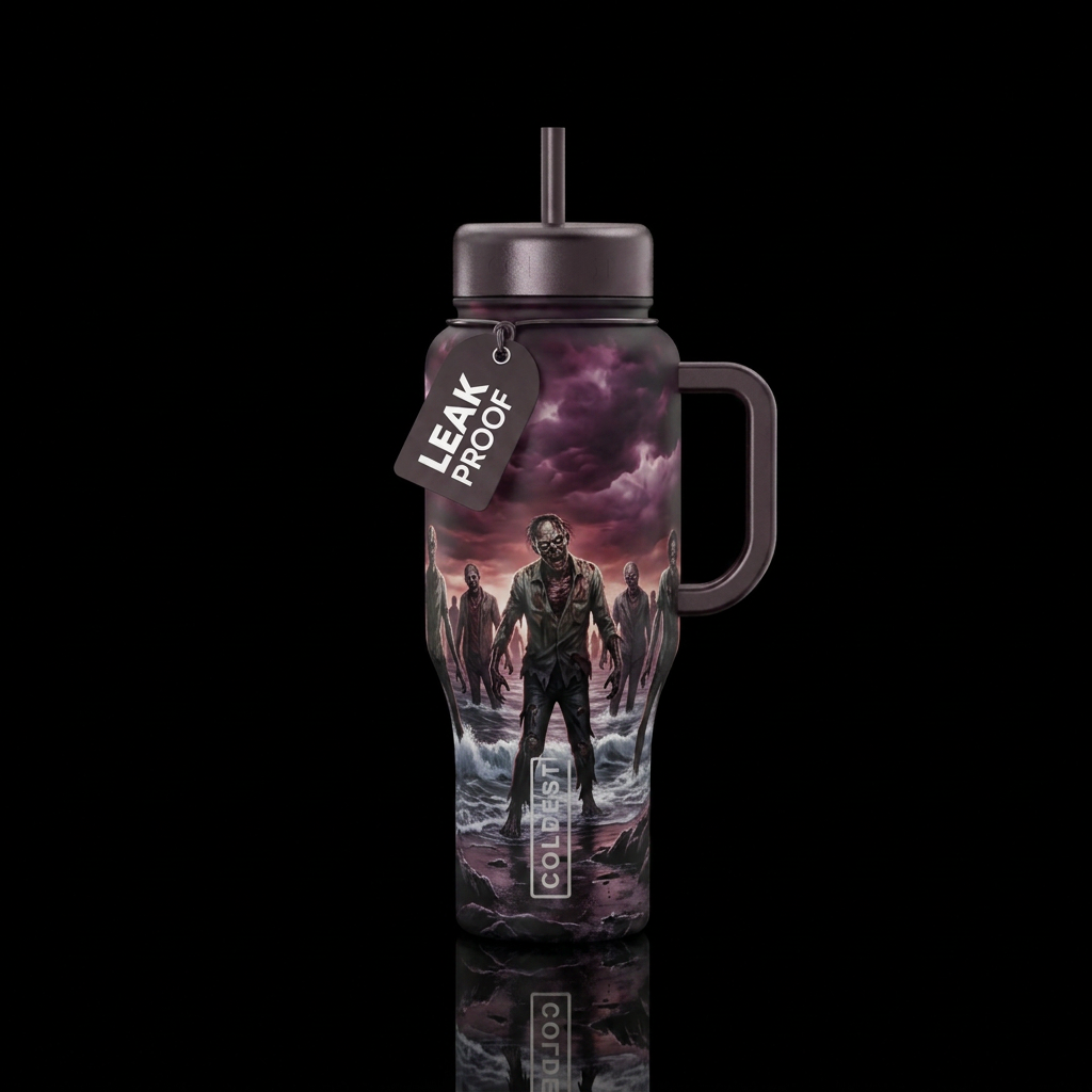 Dead zombies walking out of the ocean onto land da... water bottle design