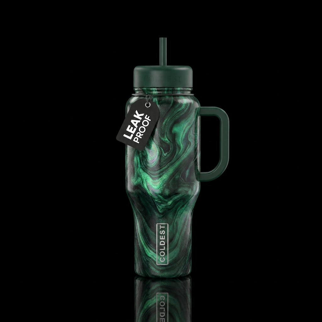 Dark green potion bottle marblized with emerald gr... water bottle design
