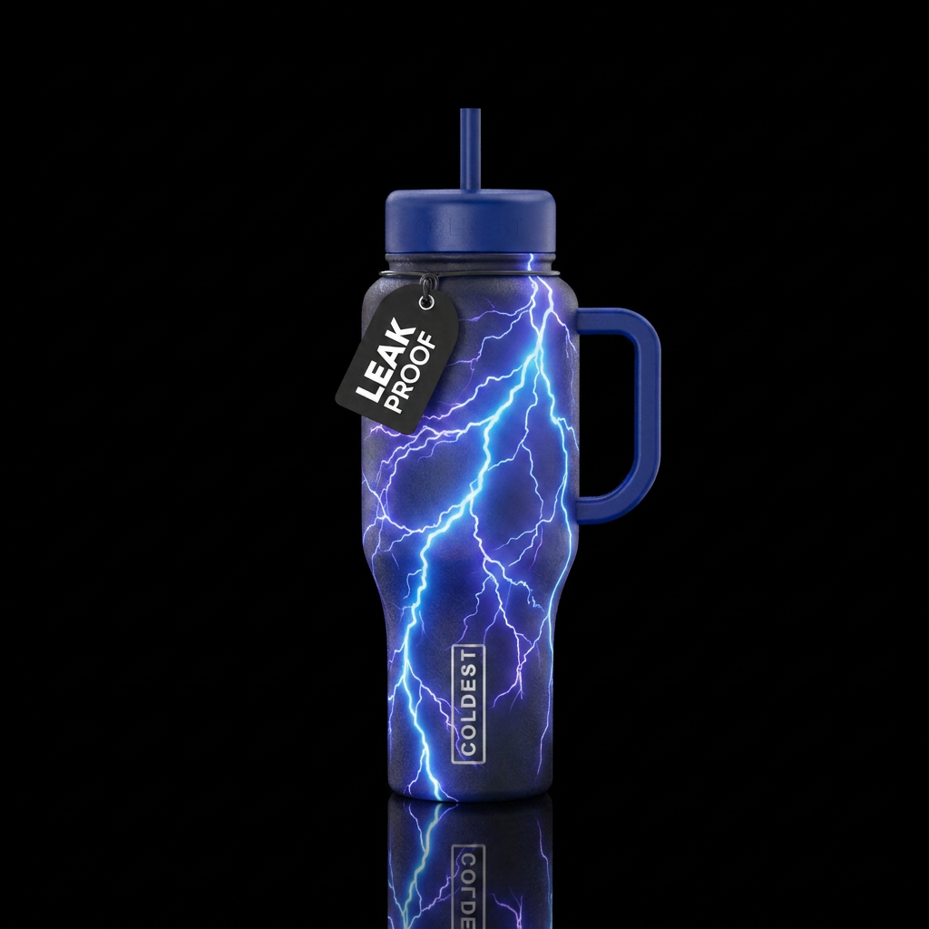 Multiple Glowing thunderbolt of lightning water bottle design