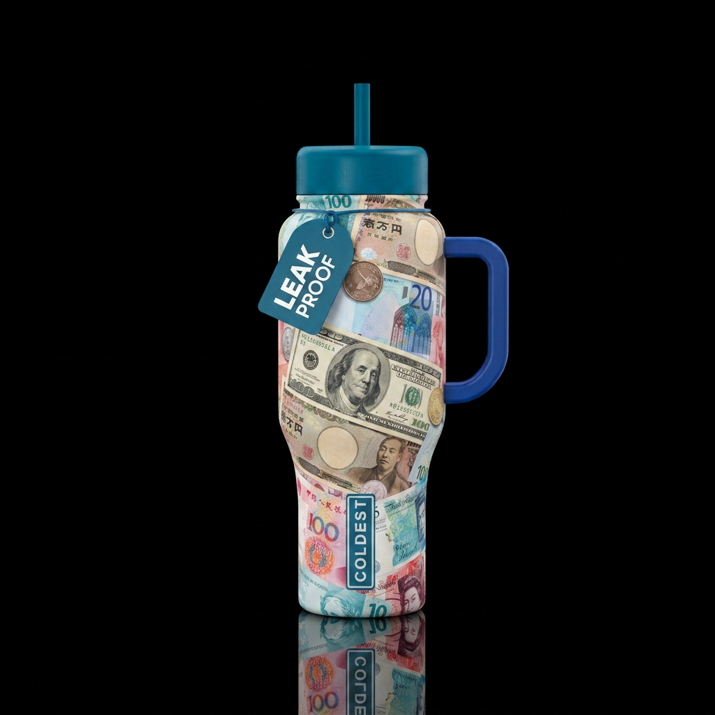 Denominations of currency around the world water bottle design
