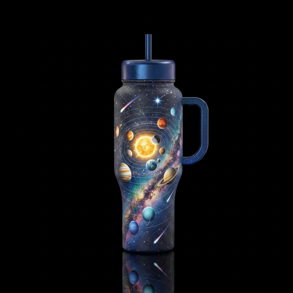 The sun and the moon, All the planets in our solar... water bottle design