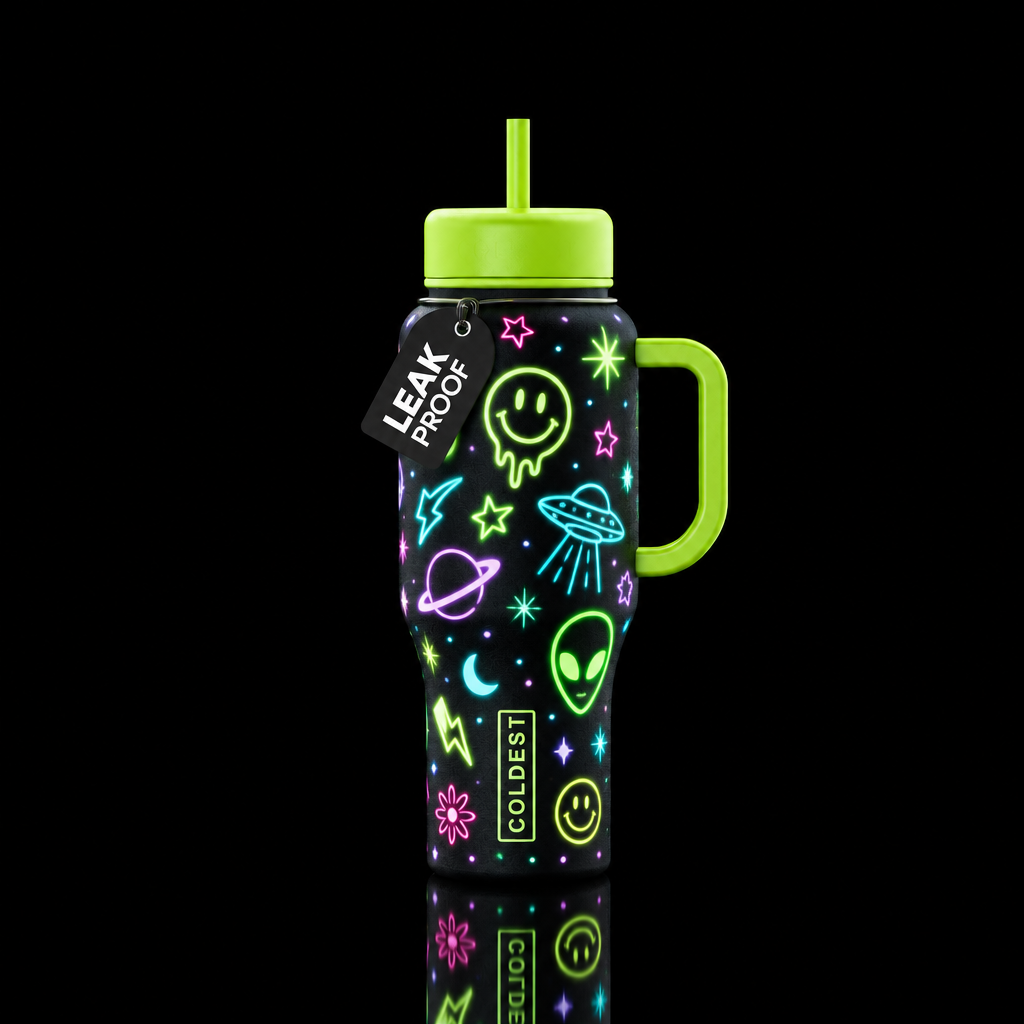 Glow in the dar doodles water bottle design