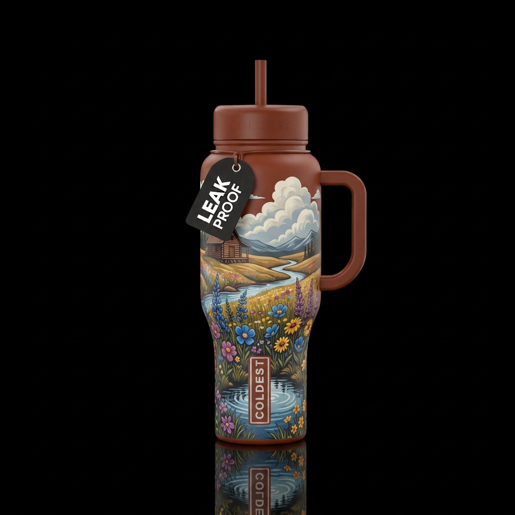 wildflowers, clouds, rustic, water water bottle design