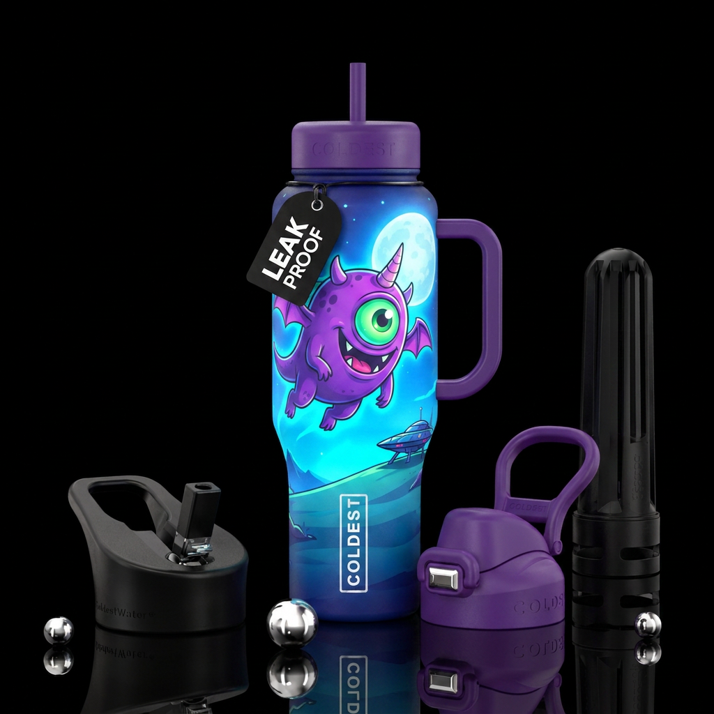 One Eyed One Horn Flying Purple People Eater water bottle design