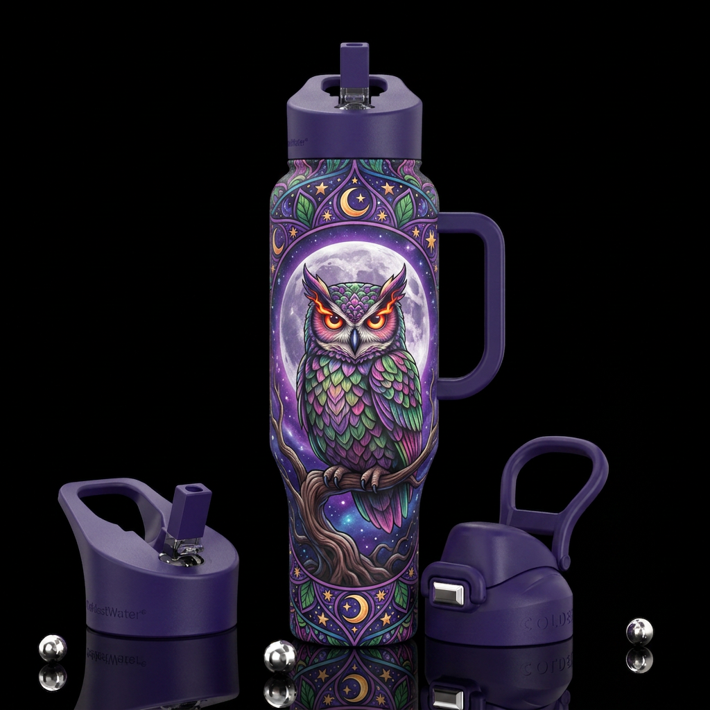 Mandala Owl water bottle design