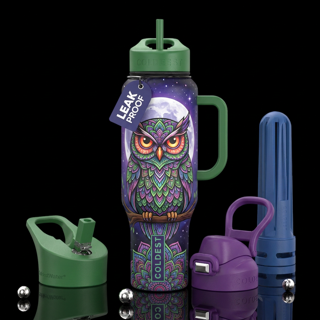 Mandala Owl water bottle design