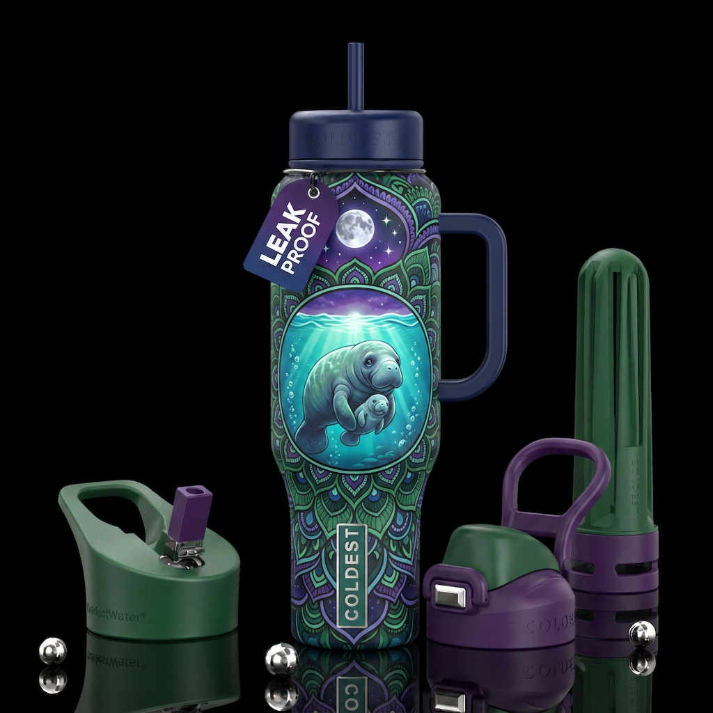 Momma Manatee and Baby water bottle design