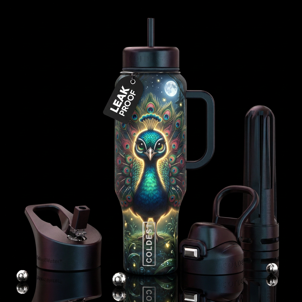 Magical Peacock water bottle design