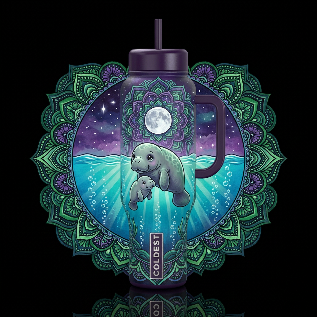 Momma Manatee and baby water bottle design