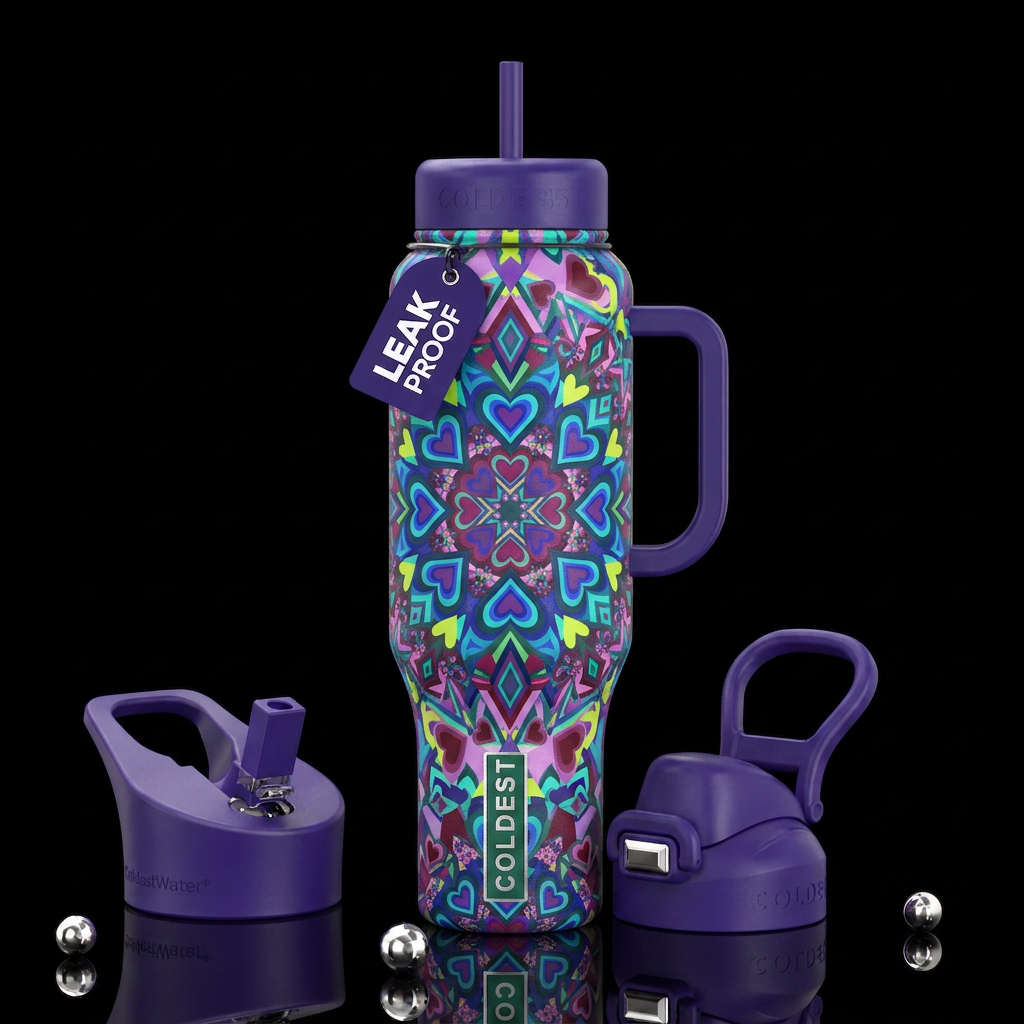 Hearts and diamonds Kaleidoscope water bottle design