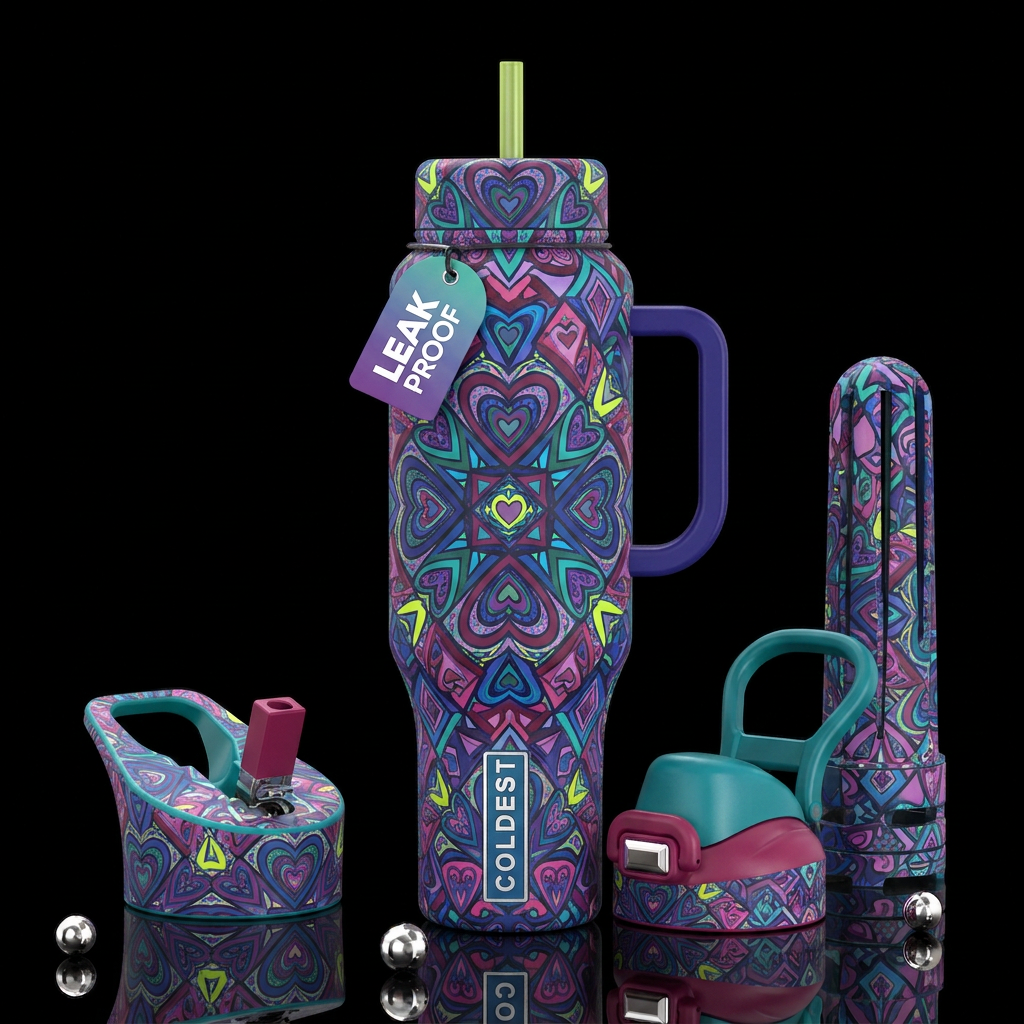 Hearts and diamonds Kaleidoscope water bottle design