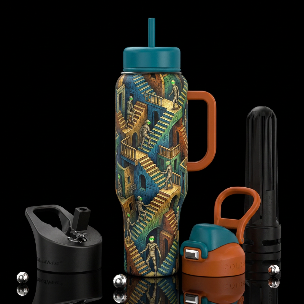 House Of Mummies water bottle design