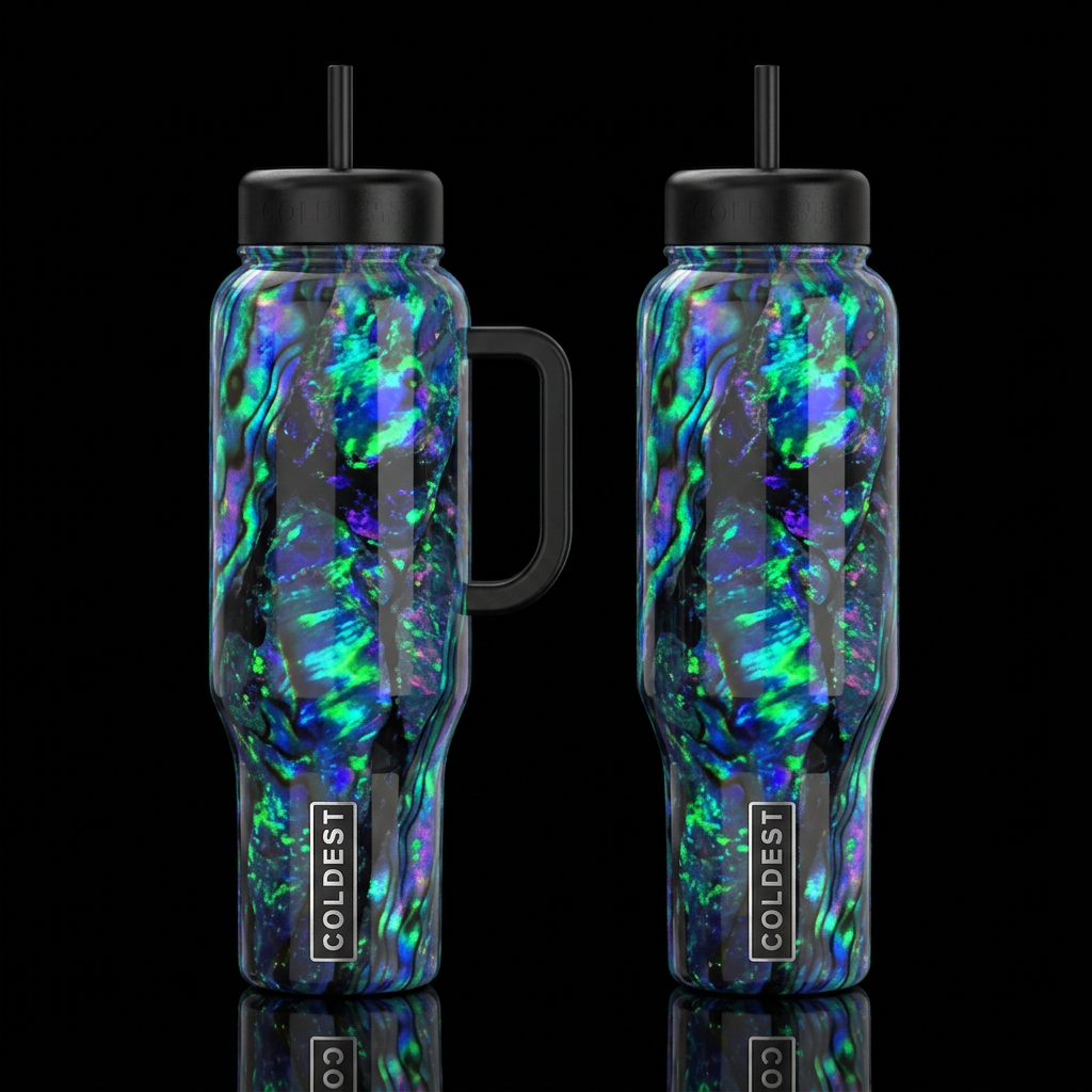 A lighting ridge black opal appearance. Iridescent... water bottle design