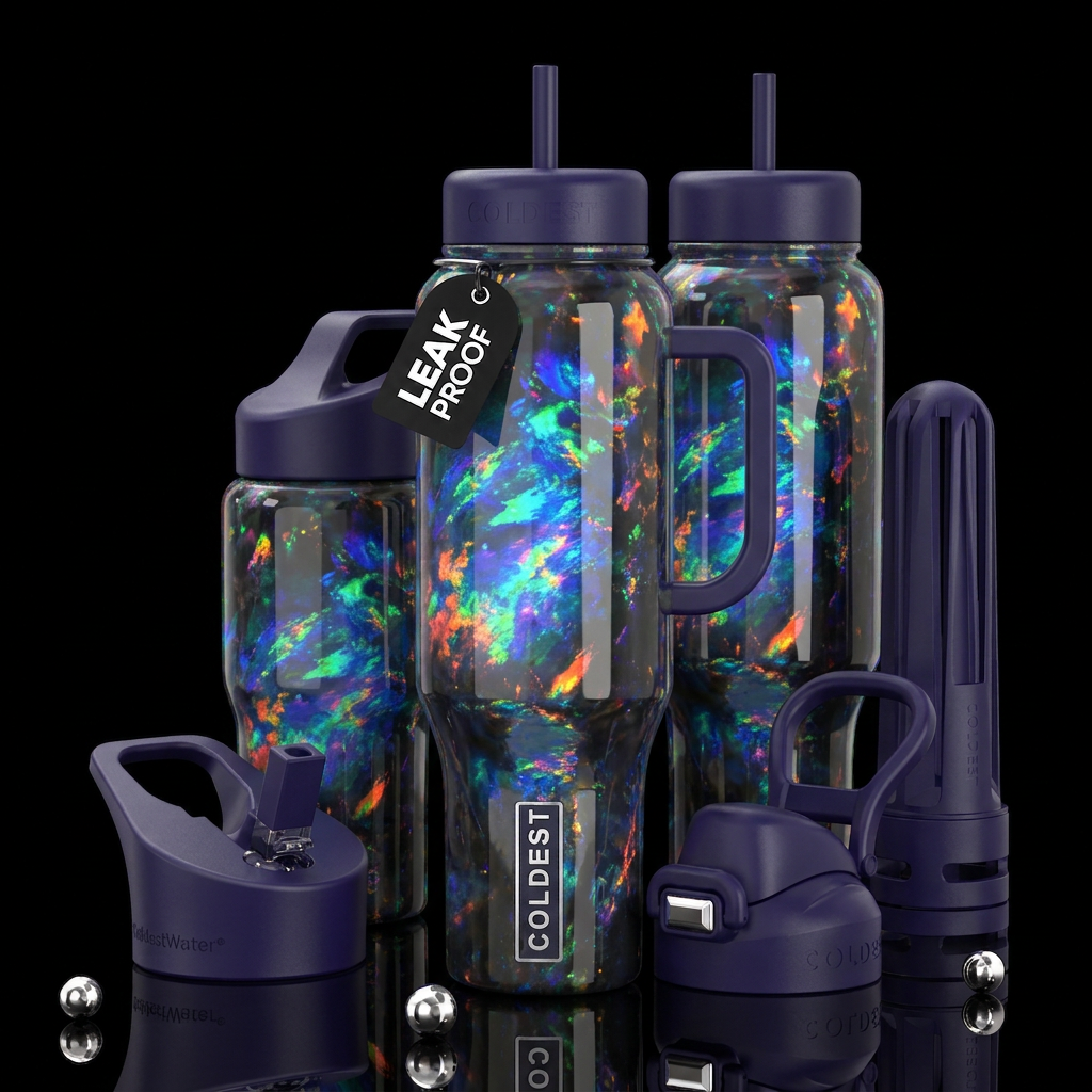 A lighting ridge black opal appearance. Iridescent... water bottle design