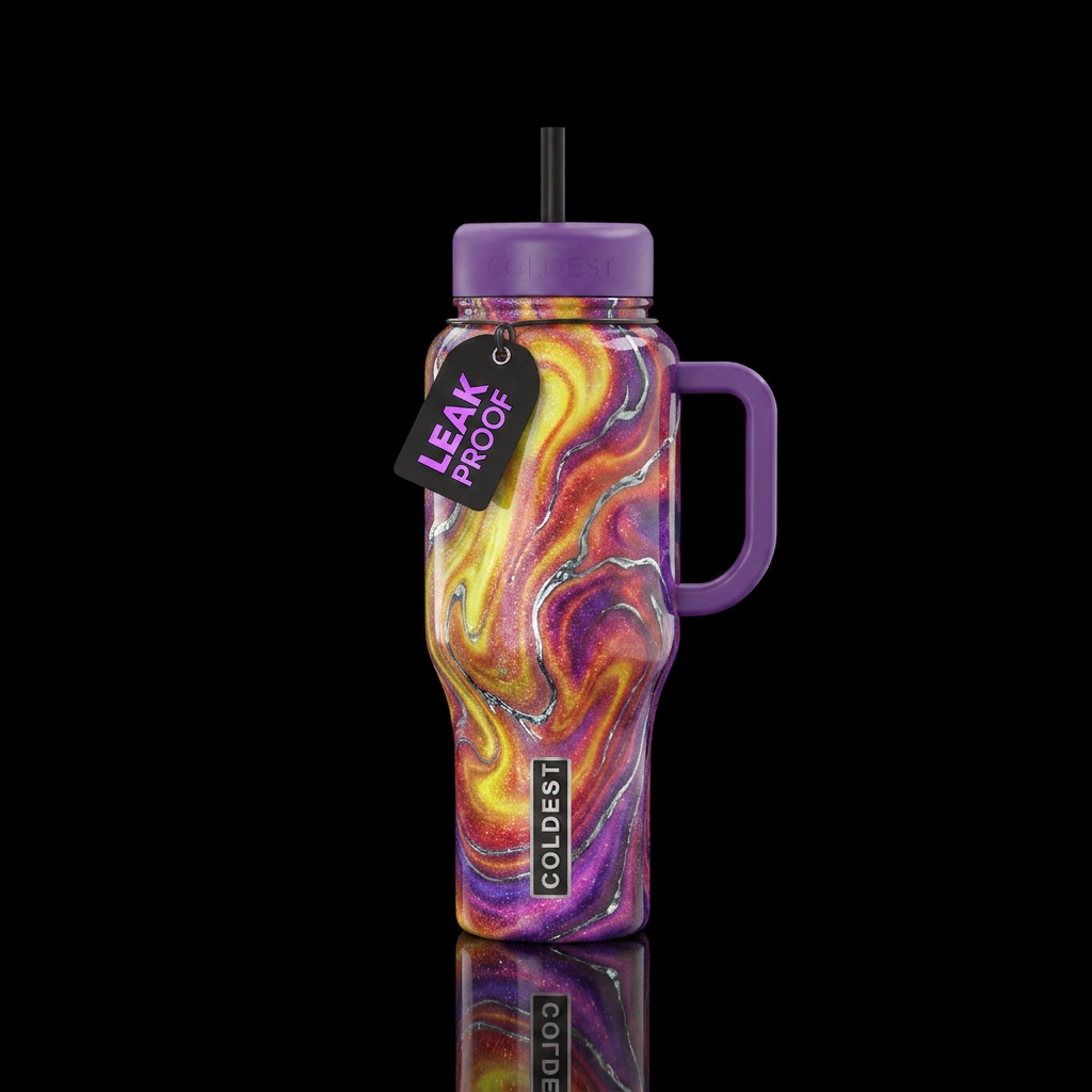Draw liquid magical smoke like iridescent swirls o... water bottle design
