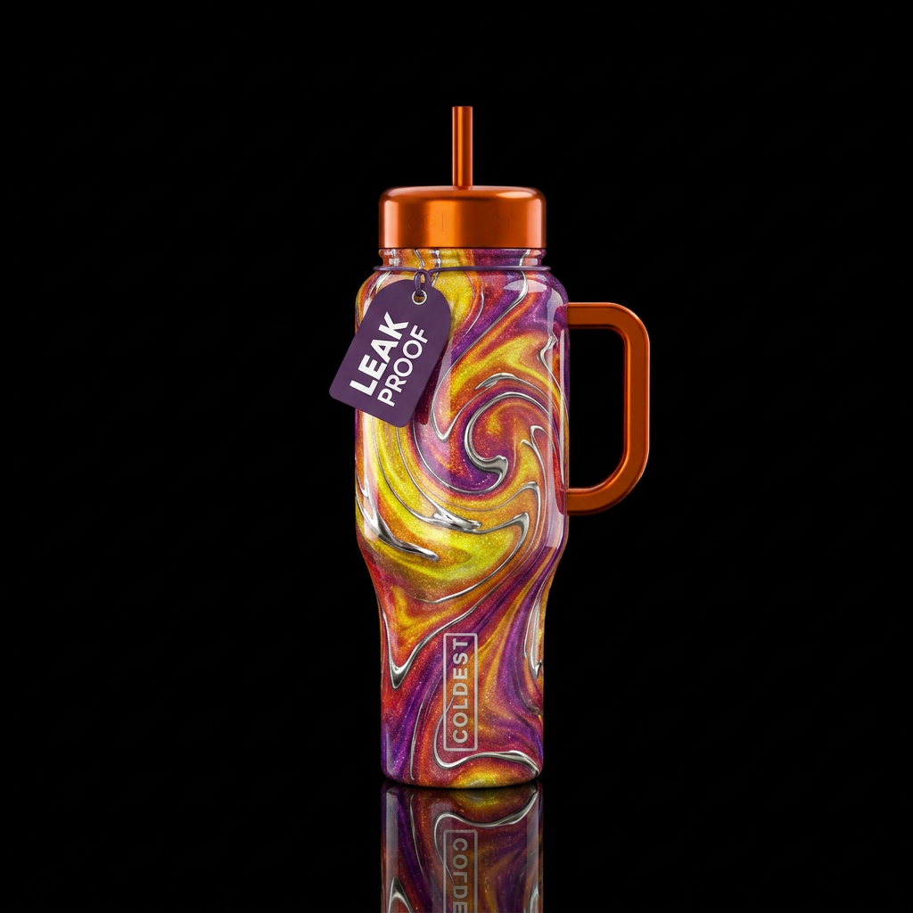 Draw liquid magical smoke like iridescent swirls o... water bottle design