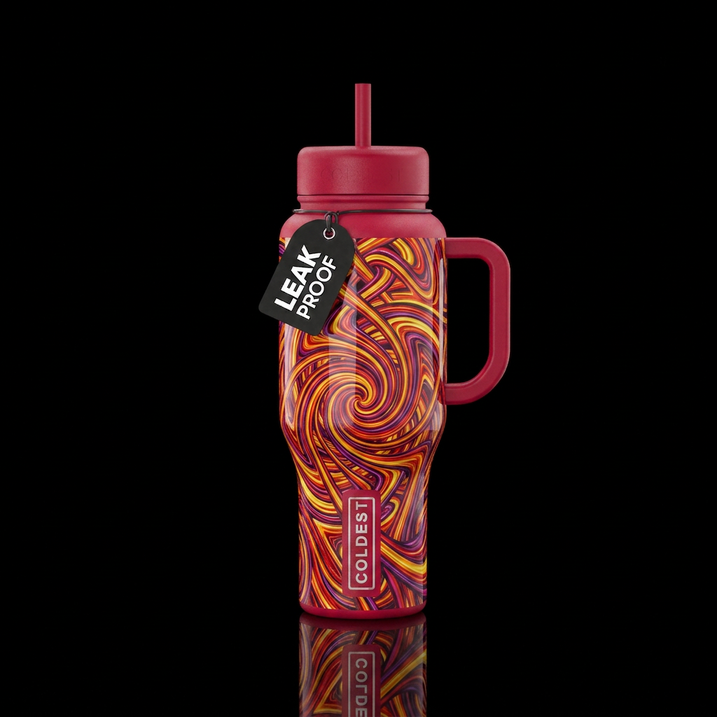 Draw a love potion that is yellow, orange, red, ye... water bottle design