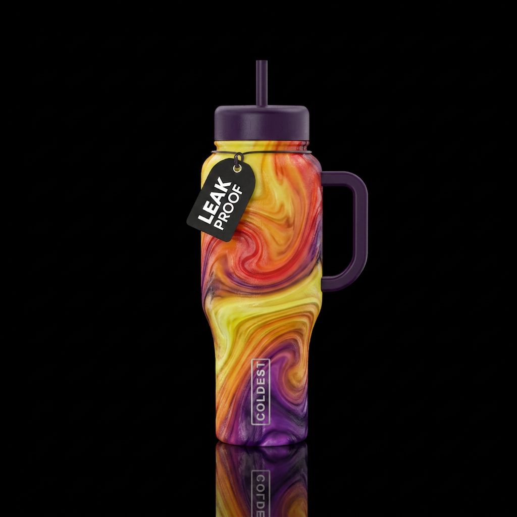 Draw a love potion that is yellow, orange, red, ye... water bottle design