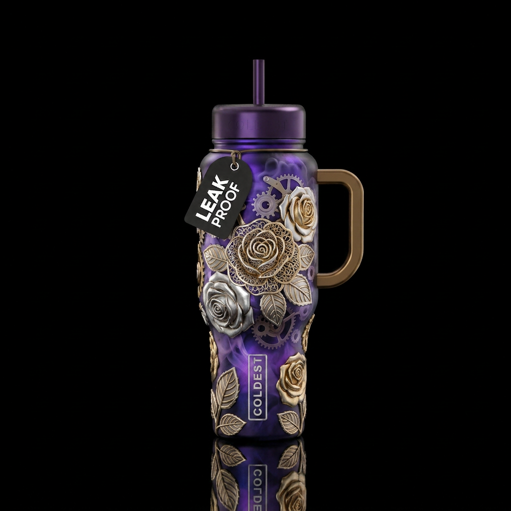 Silver and gold metal roses. Some with solid petal... water bottle design