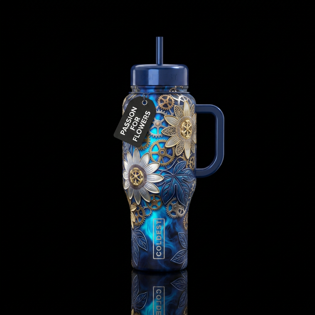 Silver and gold metal passion flowers. Some with s... water bottle design