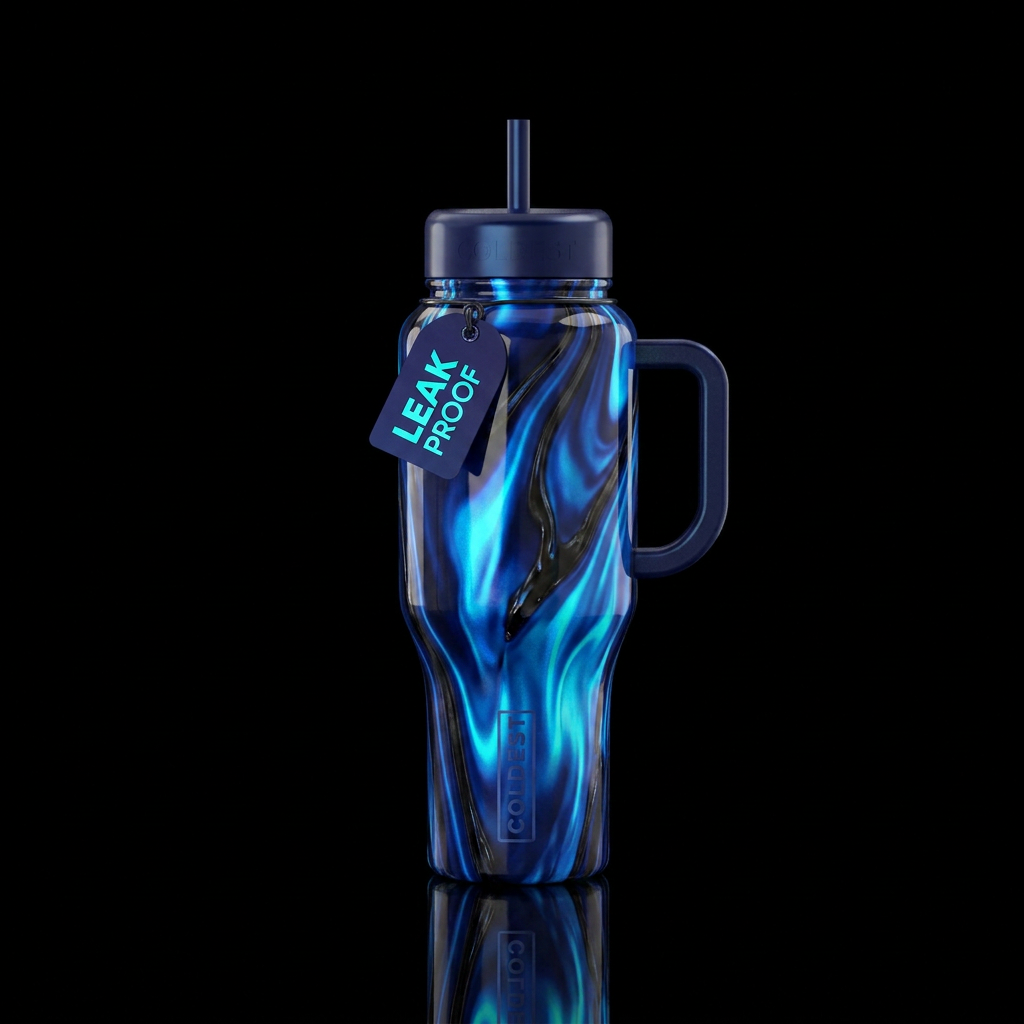 Gradients of blue neon to dark navy. Very iridesce... water bottle design