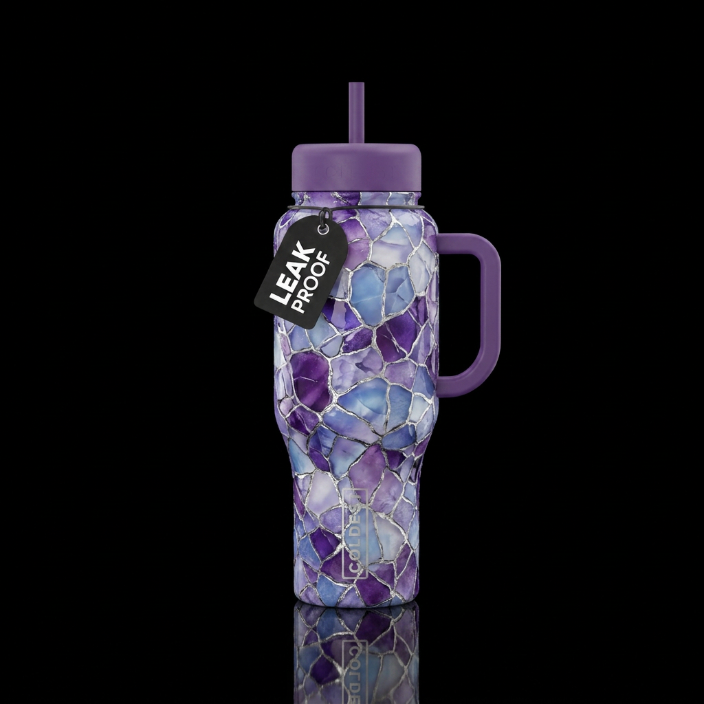 chalcedony and amethyst cracked seaglass with liqu... water bottle design