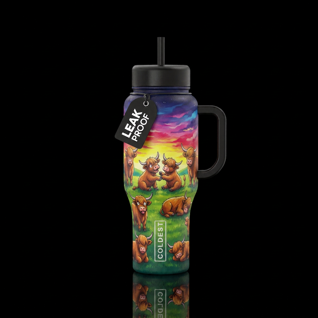 Highland Cows water bottle design