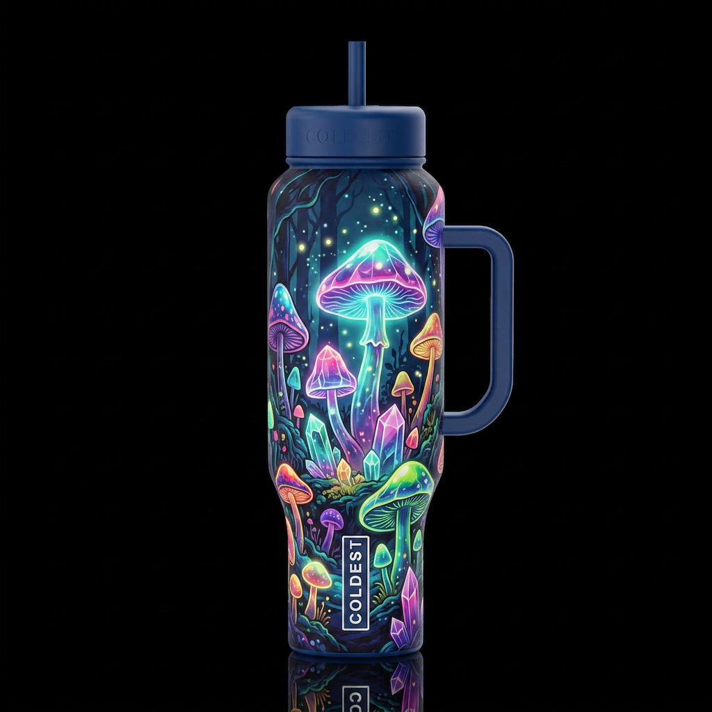 Crystal Mushrooms water bottle design