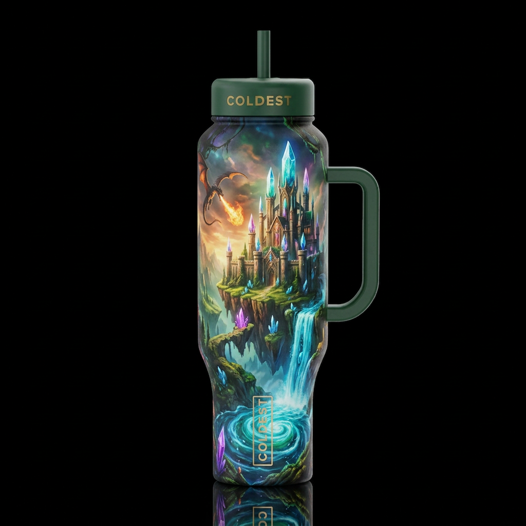 Floating Castle water bottle design