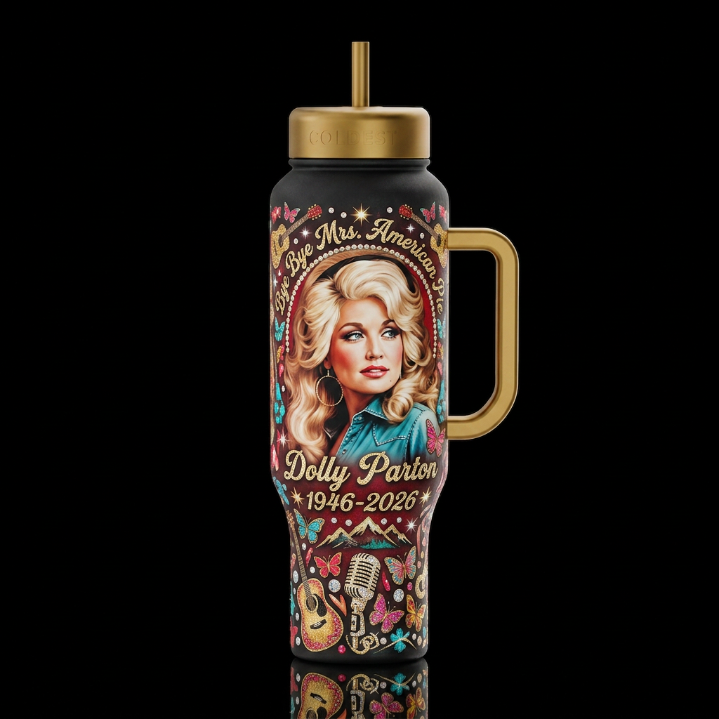 Dolly Parton 1946-2026 water bottle design