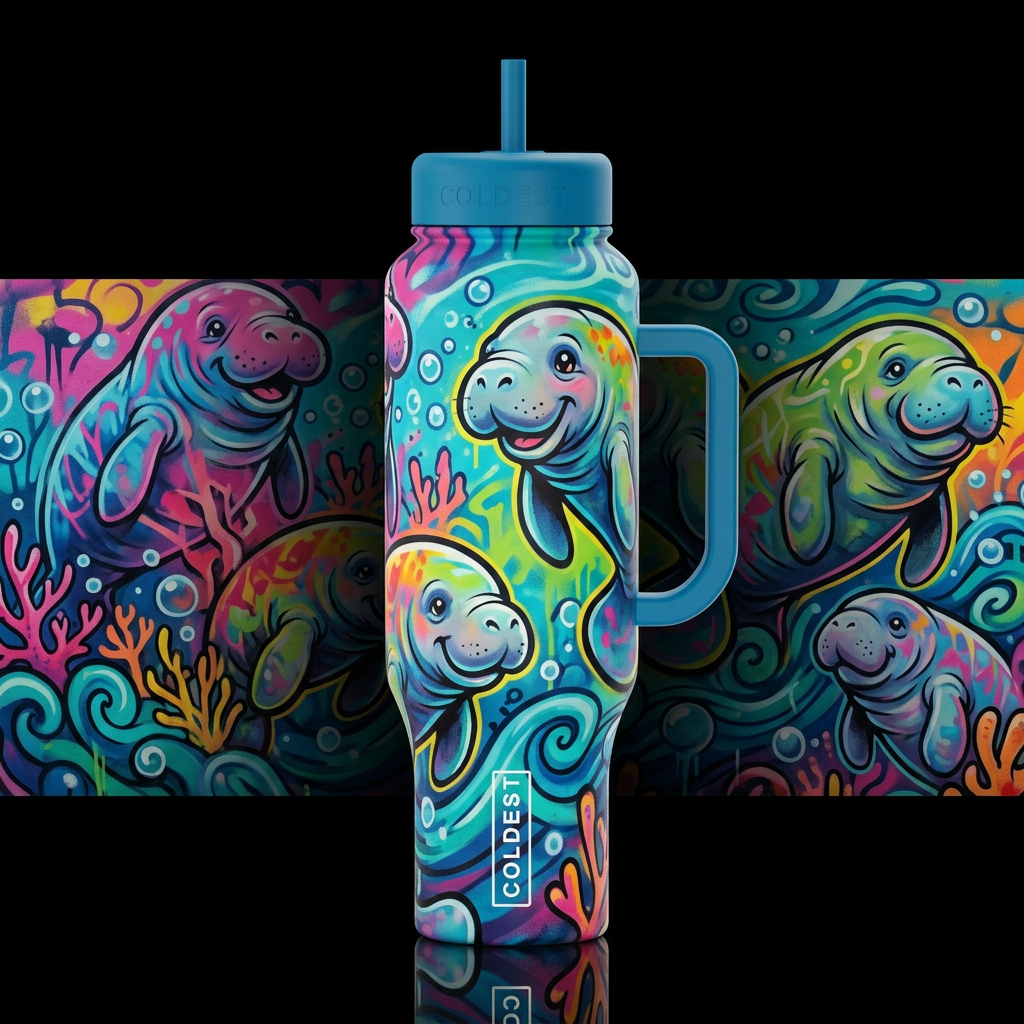 Manatees water bottle design