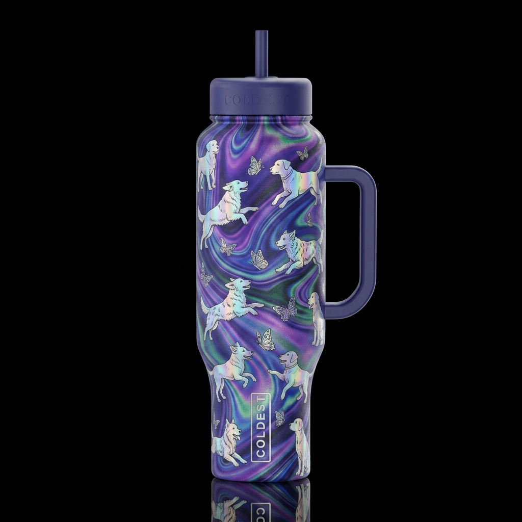 Dogs and Butterflies water bottle design