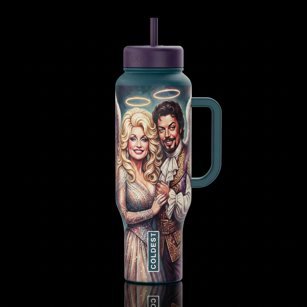Dolly Parton and Tim Curry water bottle design
